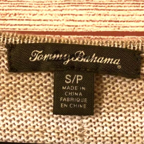 Tommy Bahama SMALL Brown Tan Striped Linen Blend Relaxed Short Sleeve Sweater - Picture 6 of 12
